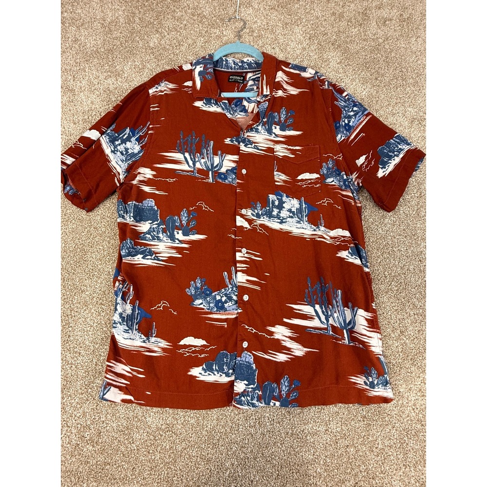 Buffalo David Bitton Mens XL Desert Cactus Print Shirt Rust Red Western Boho